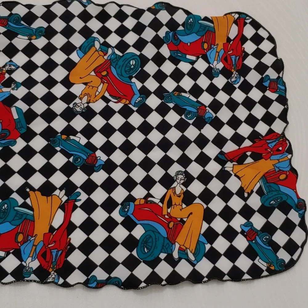 Checker Board Pattern Scarf wuth 1920's Era Print overlay